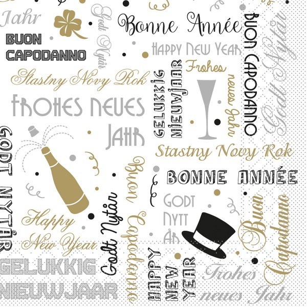 Serviette Bonne Année aus Tissue 33 x 33 cm, 100 Stück