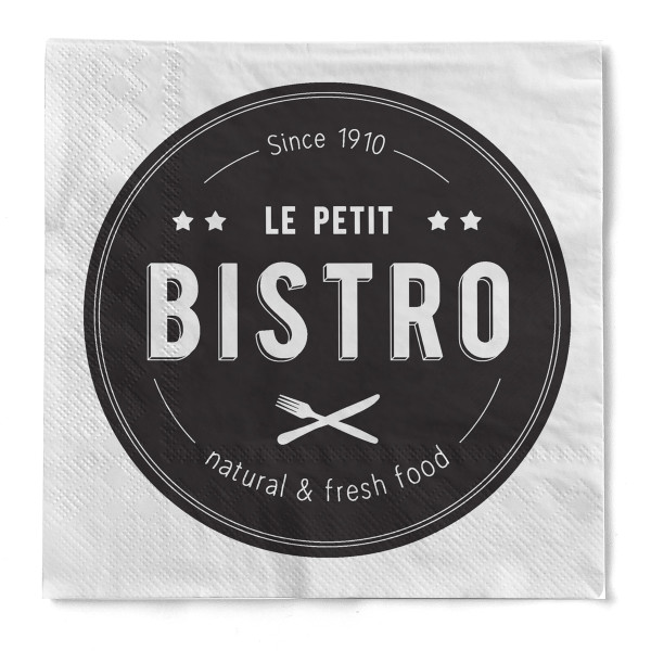 Serviette &quot;Petit Bistro&quot; in Schwarz/Weiß aus Tissue 33 x 33 cm, 20 Stück