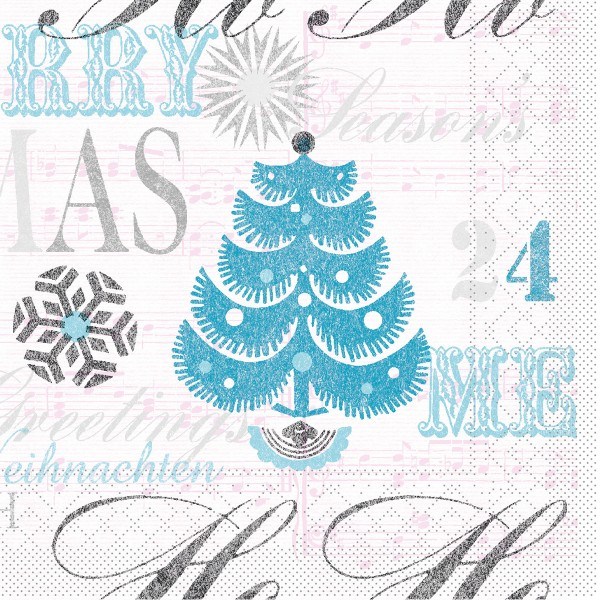 Serviette Xmas-Greetings in Türkis aus Tissue 33 x 33 cm, 20 Stück