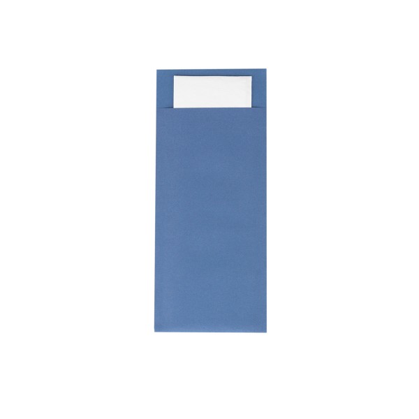 Papierbestecktaschen in Blau mit Tissue-Serviette in Weiß, 20 cm x 8,5 cm - 500 Stück