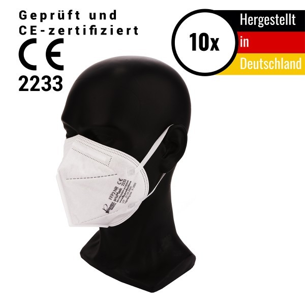 10 Stück FFP2 Atemschutzmaske - hergestellt in Deutschland, ohne Ventil CE 2233 - Mundschutzmaske