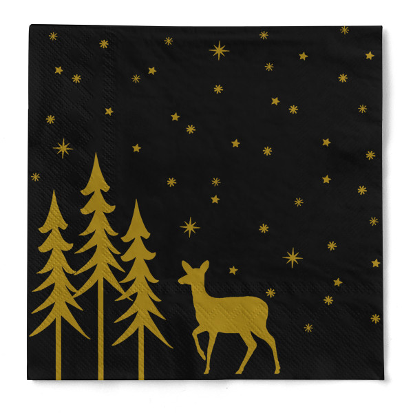 Cocktail-Serviette Liane in Schwarz aus Tissue 3-lagig, 24 x 24 cm, 1/4 Falz, 150 Stück