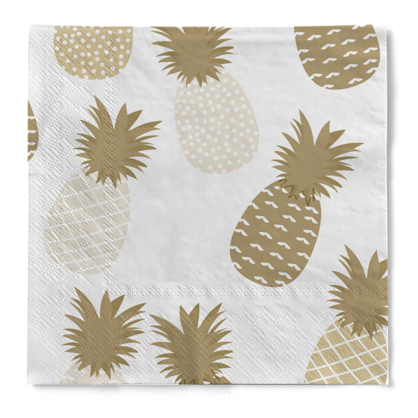 Cocktail-Serviette &quot;Ananas&quot; in Gold aus Tissue 3-lagig, 25 x 25 cm, 20 Stück