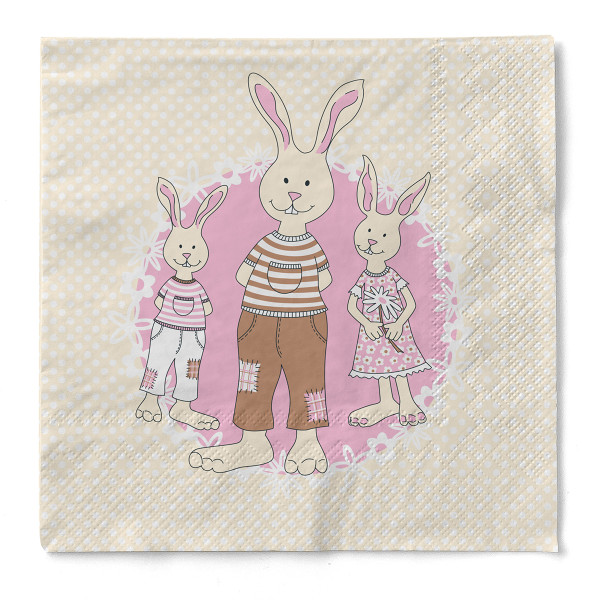 Serviette Familie Bommel in Rosa aus Tissue 33 x 33 cm, 3-lagig, 100 Stück