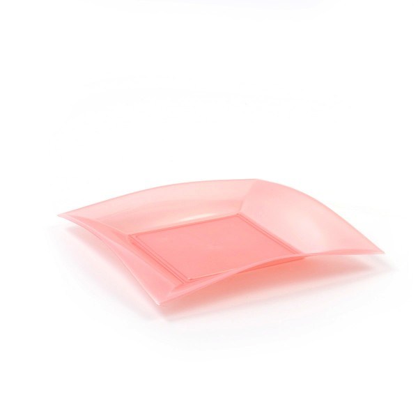 Einweg-Dessertteller aus Plastik (PP), Perlmutt-Rosa, 180x180mm, 8 Stück