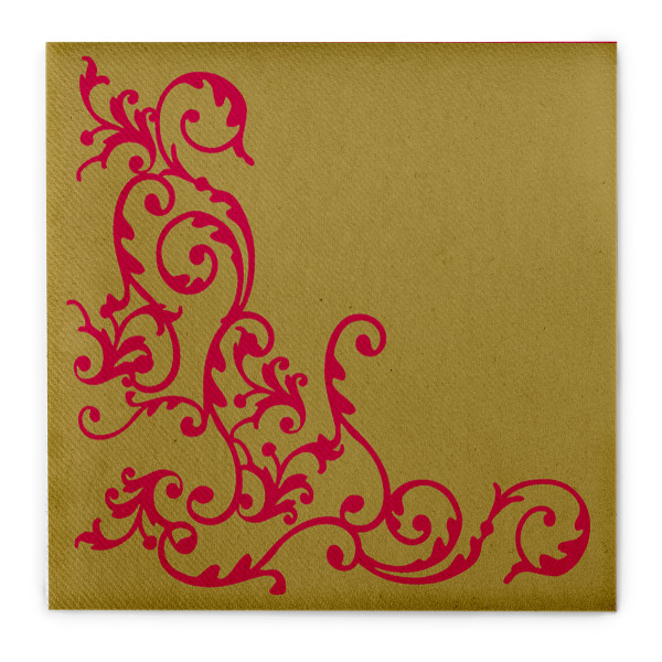 Serviette Pomp in Gold-Rot aus Linclass® Airlaid, 40 x 40 cm, 1/4 Falz, 50 Stück