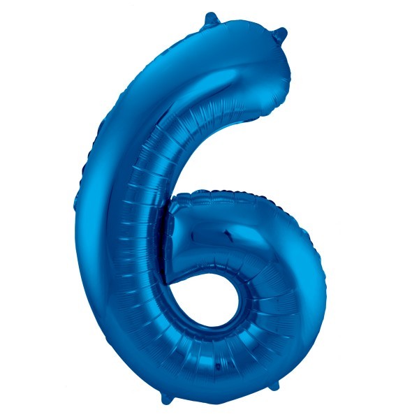 XL Folienballon Zahl 6 in blau, 86 cm, 1 Stück, Helium Ballon (unbefüllt)