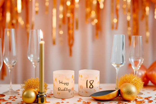 Windlicht Banderole für Kerzengläser Design Happy Birthday 18 - 12 Stück