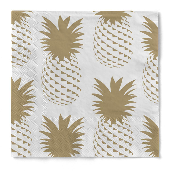 Serviette &quot;Pinas&quot; (Ananas) in Gold aus Tissue 33 x 33 cm, 20 Stück