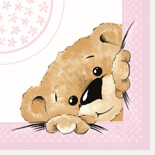 Serviette Teddy in Rosa aus Tissue 33 x 33 cm, 20 Stück