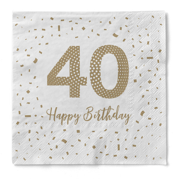 Serviette &quot;Happy Birthday - 40&quot; aus Tissue 33 x 33 cm, 20 Stück