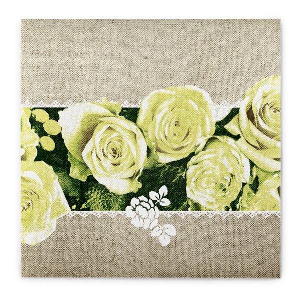 Serviette Lovely Roses in Gelb aus Linclass® Airlaid, 40 x 40 cm, 1/4 Falz, 50 Stück