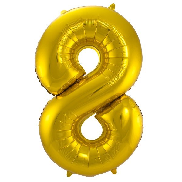 XL Folienballon Zahl 8 in gold, 86 cm, 1 Stück, Helium Ballon (unbefüllt)