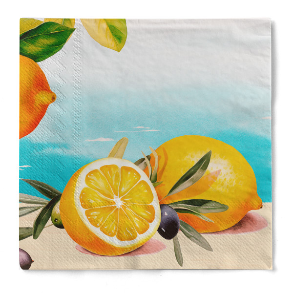 Serviette Olives &amp; Lemons aus Tissue 3-lagig, 33 x 33 cm, 1/4 Falz, 100 Stück