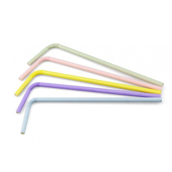 Trinkhalm aus Papier FSC®, Pastellfarben, flexibel, Ø 6 mm / 24 cm, 200 Stück