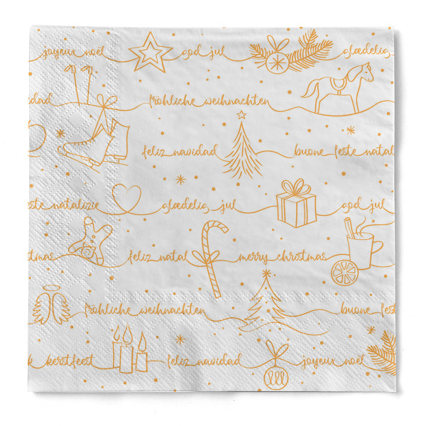 Cocktail-Serviette Ravin in Gold-Weiß aus Tissue, 24 x 24 cm, 150 Stück