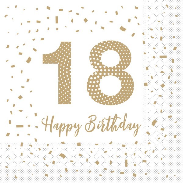 Serviette "Happy Birthday - 18" aus Tissue 33 x 33 cm, 100 Stück
