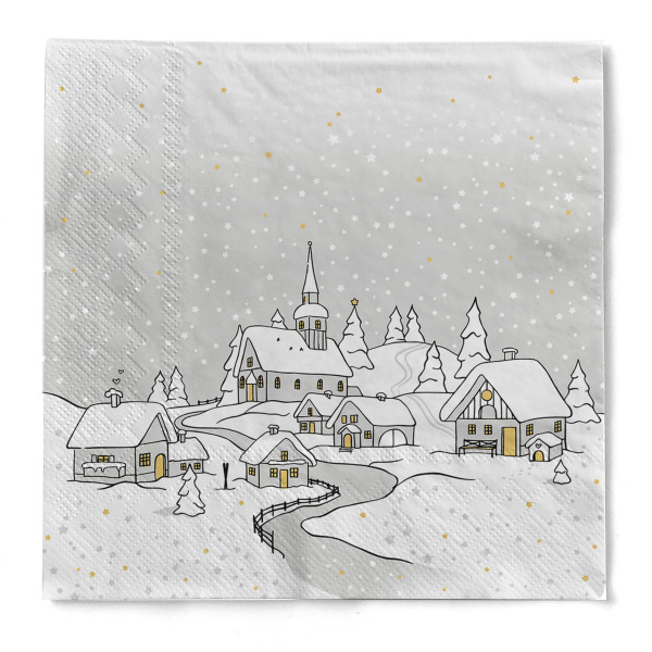 Weihnachtsserviette Anneke in Silbergrau aus Tissue 3-lagig, 33 x 33 cm, 1/4 Falz, 100 Stück