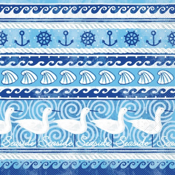 Serviette Seaside in Blau-Weiss aus Tissue 33 x 33 cm, 20 Stück