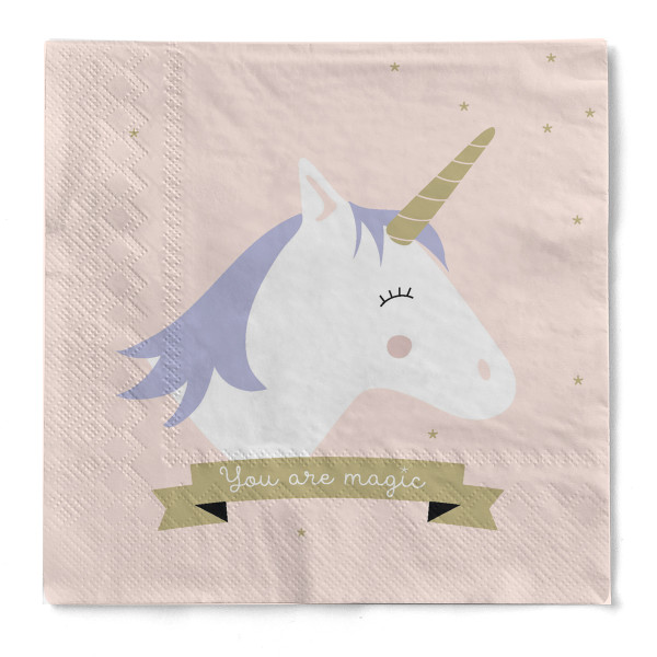 Cocktail-Serviette &quot;Einhorn&quot; aus Tissue 3-lagig, 25 x 25 cm, 20 Stück