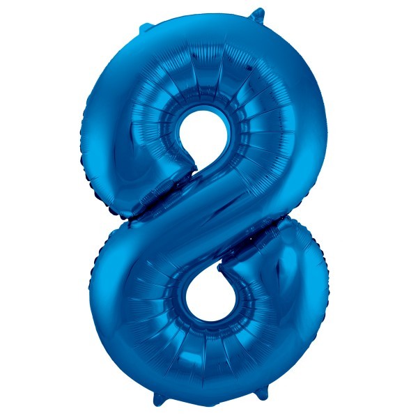 XL Folienballon Zahl 8 in blau, 86 cm, 1 Stück, Helium Ballon (unbefüllt)