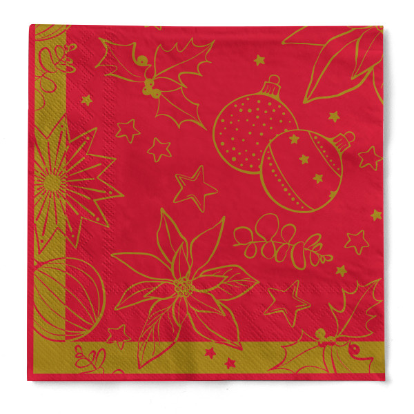 Serviette Milan in Rot-Gold aus Tissue 3-lagig, 33 x 33 cm, 1/4 Falz, 100 Stück