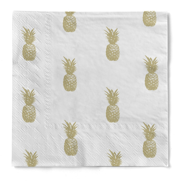 Cocktail-Serviette &quot;Pinea&quot; (Ananas) in Gold aus Tissue 3-lagig, 25 x 25 cm, 20 Stück