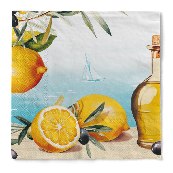 Serviette Olives &amp; Lemons aus Tissue 3-lagig, 40 x 40 cm, 1/4 Falz, 100 Stück