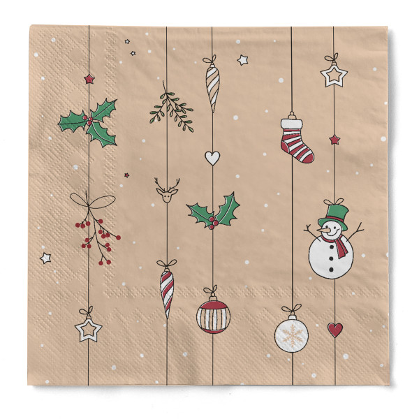 Weihnachtsserviette Snowman aus Tissue 3-lagig, 33 x 33 cm, 1/4 Falz, 100 Stück