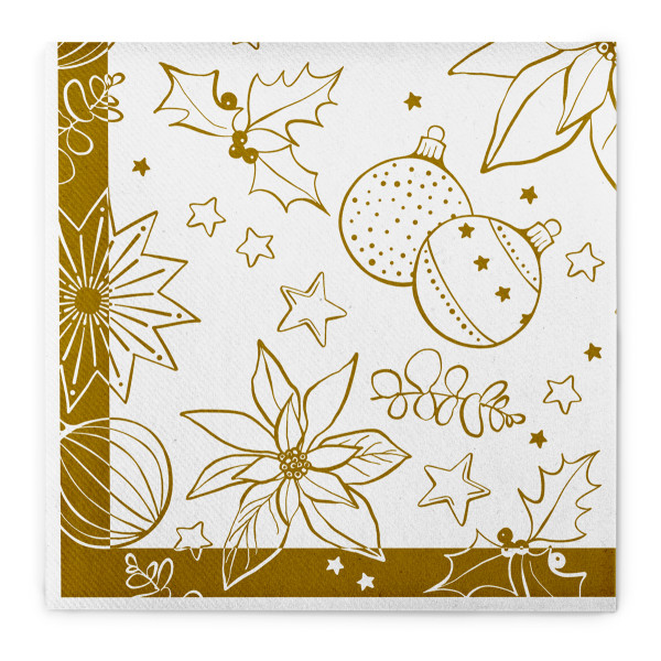 Weihnachtsserviette Milan in Weiß-Gold aus Linclass® Airlaid 40 x 40 cm, 50 Stück