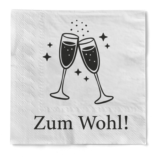 Serviette "Zum Wohl" aus Tissue 33 x 33 cm, 3-lagig, 1/4 Falz, 20 Stück