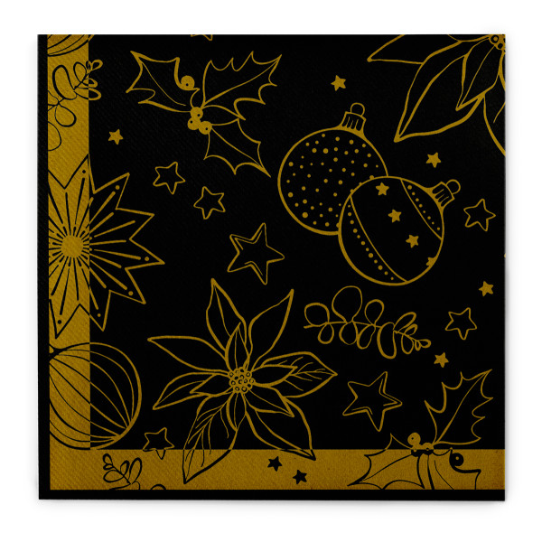 Weihnachtsserviette Milan in Schwarz-Gold aus Linclass® Airlaid 40 x 40 cm, 50 Stück