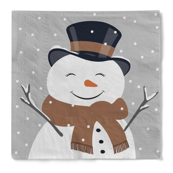 Weihnachtsserviette &quot;Happy Snowman&quot; aus Tissue 3-lagig, 33 x 33 cm, 20 Stück