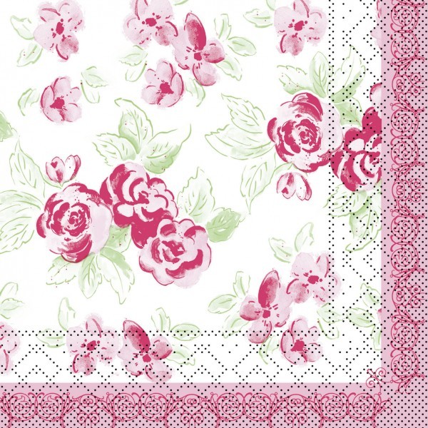 Serviette Country Line in Rosa-Grün aus Tissue 33 x 33 cm, 20 Stück