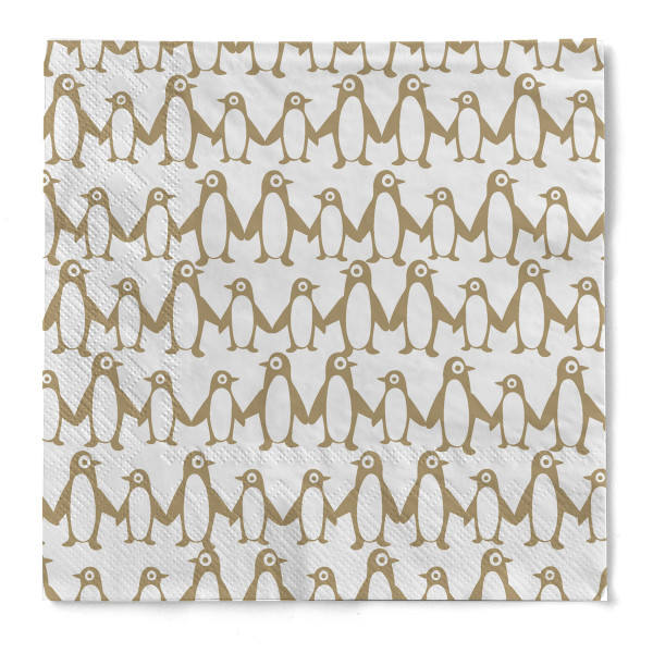 Serviette &quot;Peguy&quot; (Pinguine) in Gold aus Tissue 33 x 33 cm, 20 Stück