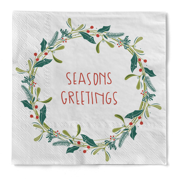 Cocktail-Serviette Isabell - Season´s Greetings in Weiß aus Tissue, 24 x 24 cm, 150 Stück