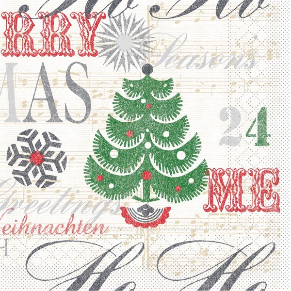 Serviette Xmas-Greetings in Bordeaux aus Tissue 33 x 33 cm, 100 Stück