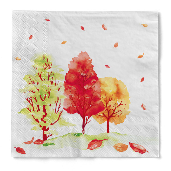 Serviette Herbstwald aus Tissue 3-lagig, 40 x 40 cm, 1/4 Falz, 100 Stück