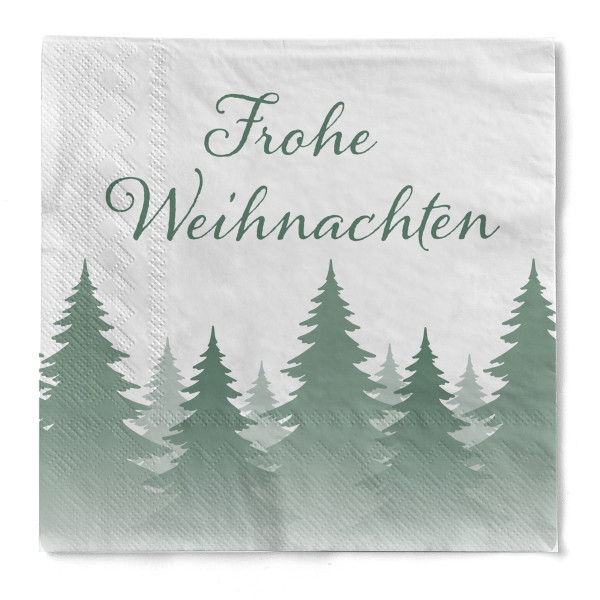 Serviette "Frohe Weihnachten" in Eukalyptus aus Tissue 33 x 33 cm, 3-lagig, 1/4 Falz, 20 Stück