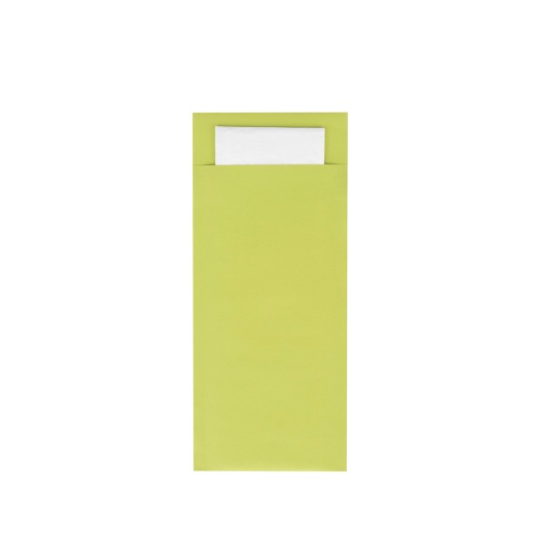 Papierbestecktaschen in Lime mit Tissue-Serviette in Weiß, 20 cm x 8,5 cm - 500 Stück