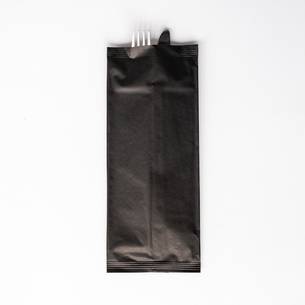 Papier-Bestecktasche in Schwarz 11x25cm mit 2-lagiger Tissue-Serviette in Weiß, 8x125 Stück