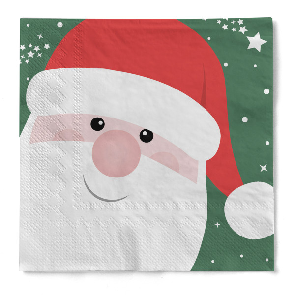 Cocktail-Serviette &quot;Funny Santa&quot; in Grün aus Tissue 3-lagig, 25 x 25 cm, 20 Stück