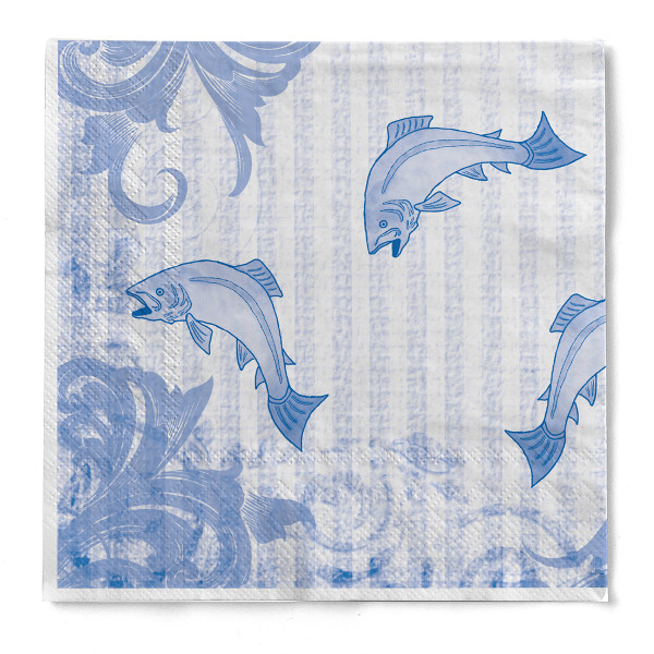 Serviette Fisch in Blau aus Tissue 33 x 33 cm, 100 Stück