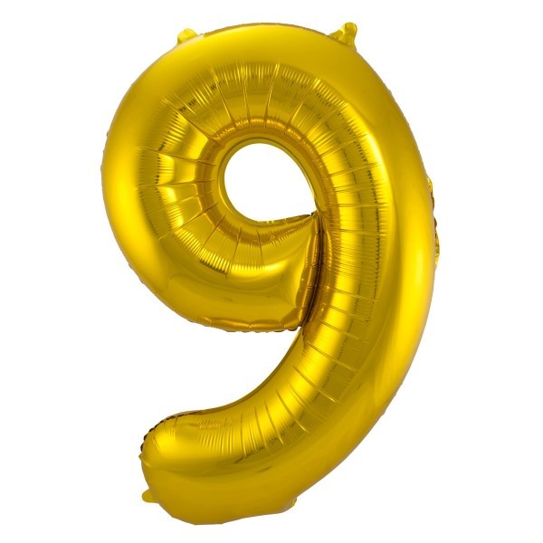XL Folienballon Zahl 9 in gold, 86 cm, 1 Stück, Helium Ballon (unbefüllt)