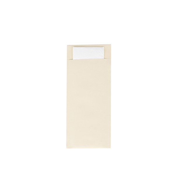 Papierbestecktaschen in Creme mit Tissue-Serviette in Weiß, 20 cm x 8,5 cm - 500 Stück
