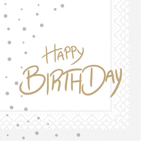 Serviette "Happy Birthday (Punkte)" aus Tissue 33 x 33 cm, 100 Stück