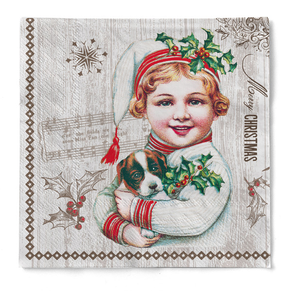 Weihnachtsserviette Puppy aus Tissue 40 x 40 cm, 100 Stück