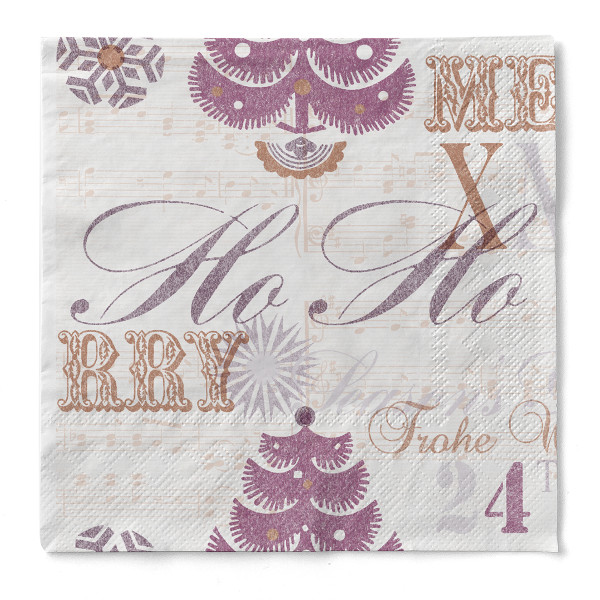 Weihnachtsserviette Xmas-Greetings in Braun aus Tissue 40 x 40 cm, 100 Stück