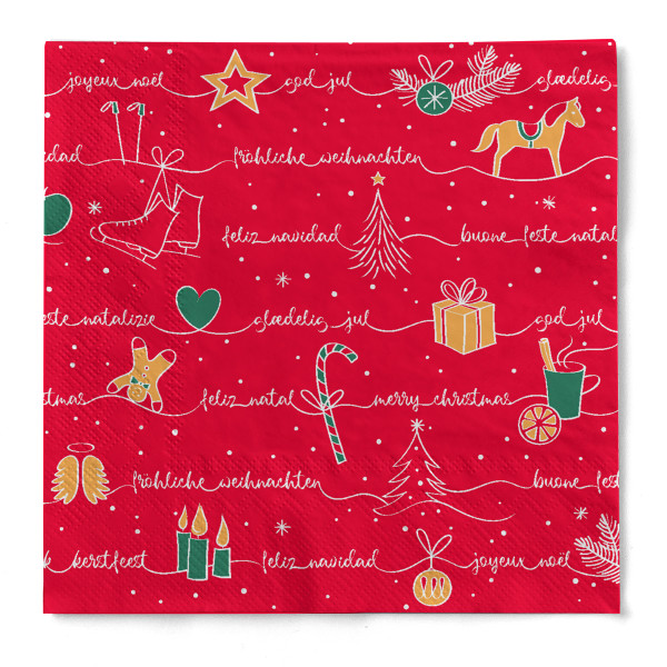 Weihnachtsserviette Ravin in Rot aus Tissue 3-lagig, 40 x 40 cm, 1/4 Falz, 100 Stück