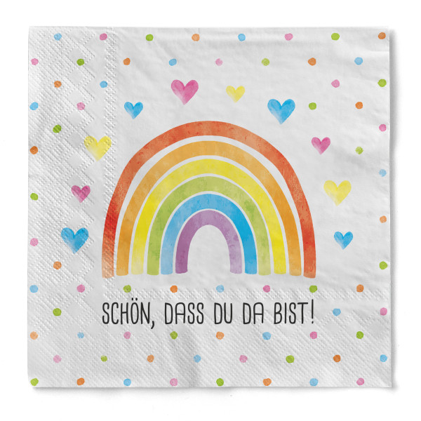 Serviette Rainbow Schön, dass du da bist in Weiß aus Tissue 33 x 33 cm, 20 Stück